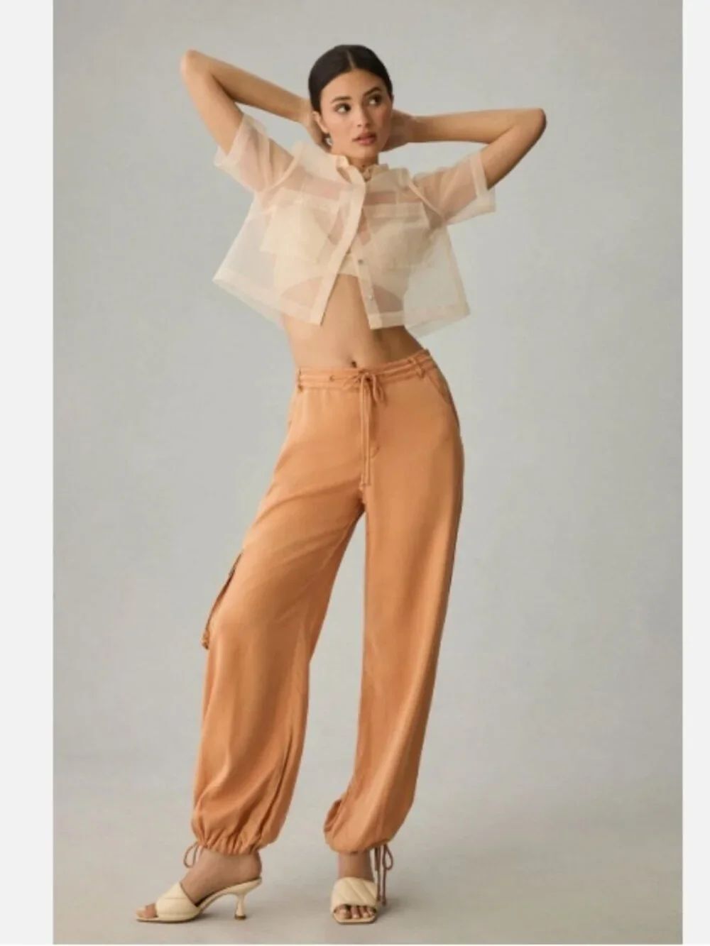 EUC Anthropologie On The Road Drawstring Ankle Cargo Pants Jogger Orange M